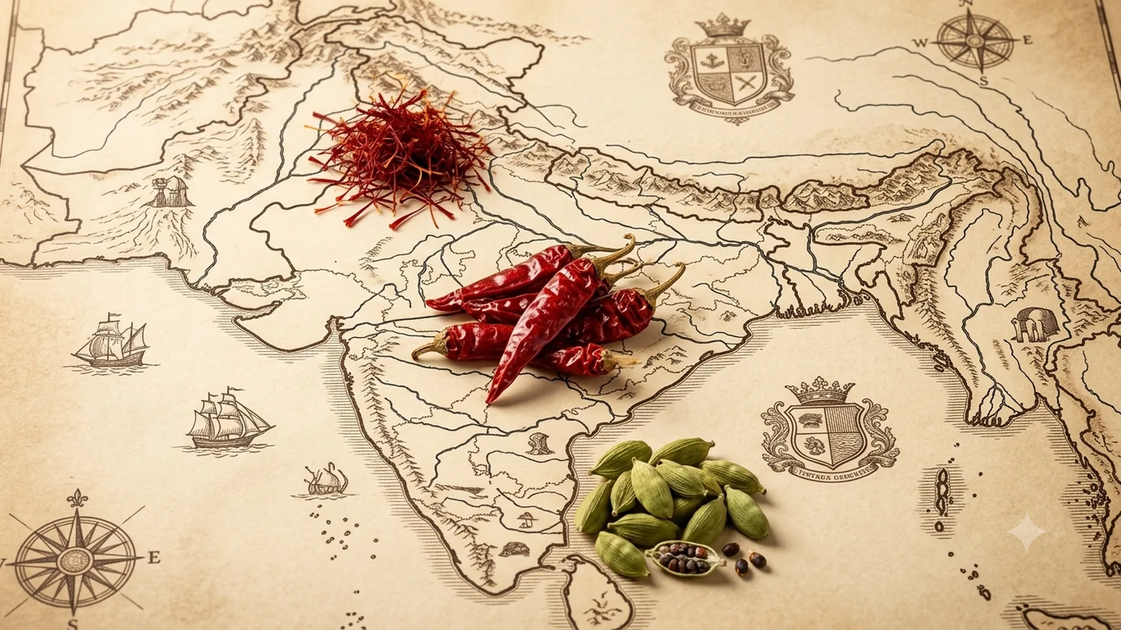 GI-tagged Indian spices on a map of India