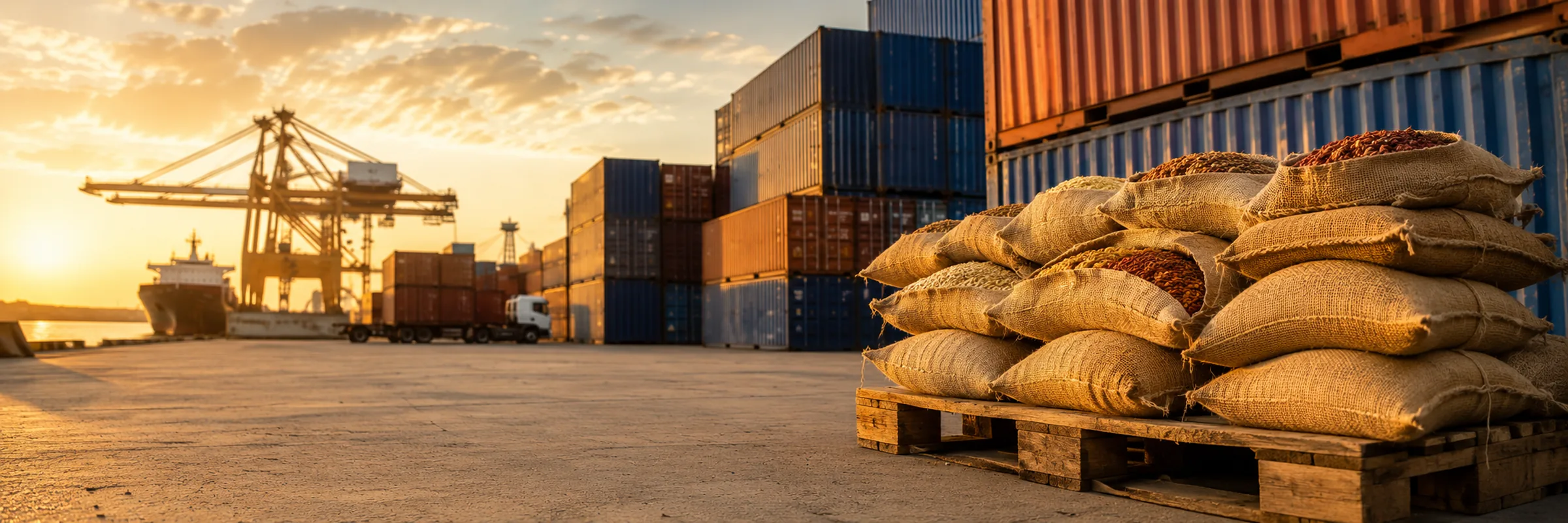 Spice export containers at an Indian port